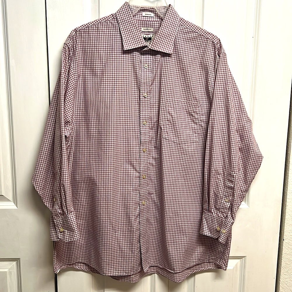 Joseph Abboud Red White Checker Print Pocket Long Sleeve Dress Shirt Size 18